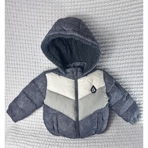 Volcom 18 Month Sherpa Hooded Puffer Jacket Gray Cream Chevron Design NWT